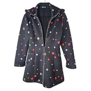 Samuel Dong L Black Rainbow Polka Dot Coat Full Zip Whimsical Y2K Preppy